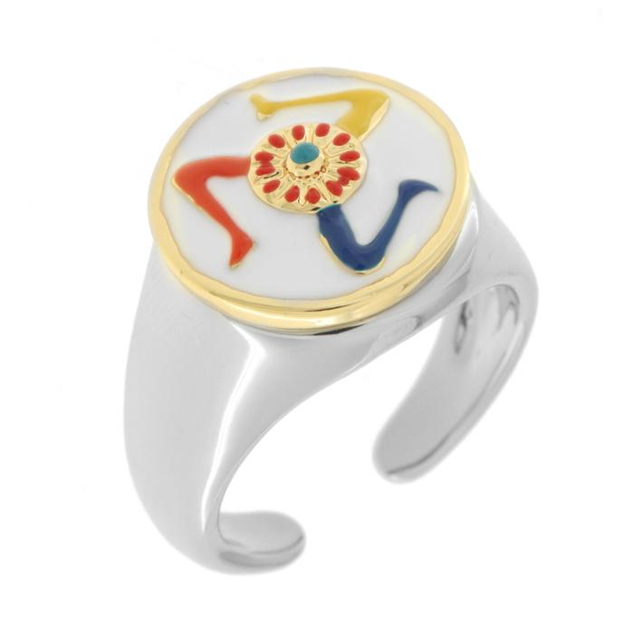 Anello in Metallo rotondo con Trinacria con contorno oro
