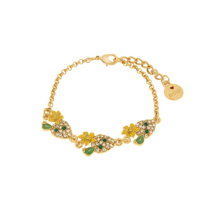 Bracelet en métal avec cactus et cristaux colorés