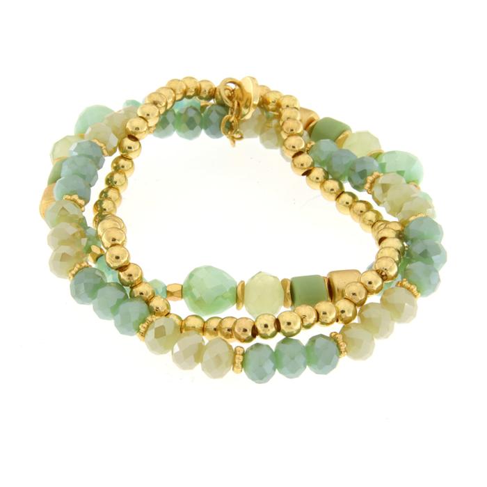 Bracelet multi-rangs en métal avec cristaux et pierres vertes