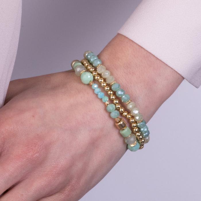 Bracelet multi-rangs en métal avec cristaux et pierres vertes