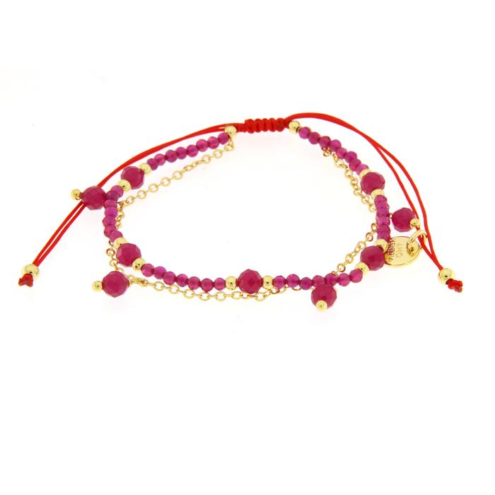 Bracciale in Metallo cordino doppia catena con pietre rosse
