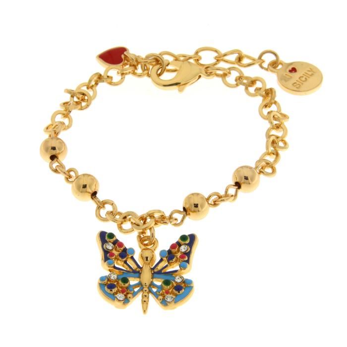 Bracelet en métal avec papillon coloré