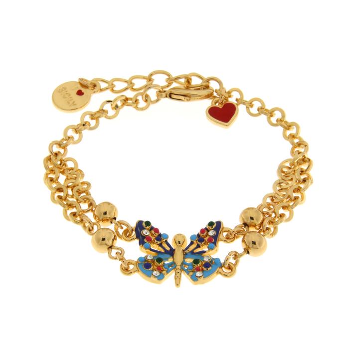 Bracciale in Metallo a doppio filo con farfalla colorata