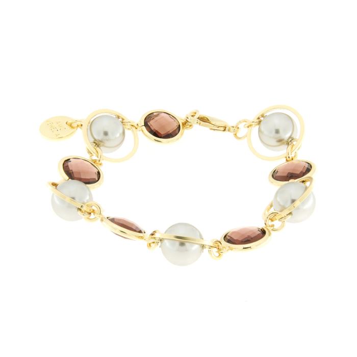 Bracelet en métal avec cristaux marron, cercles et perles
