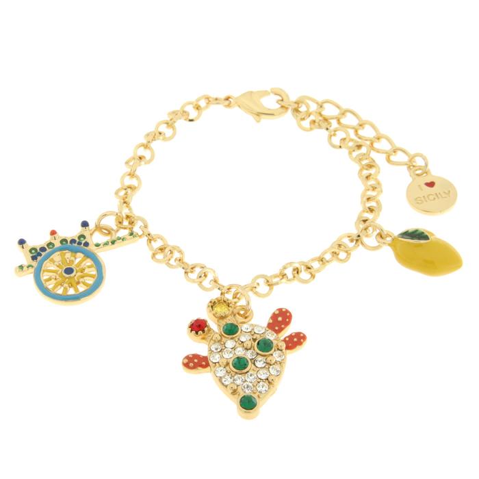 Bracciale in Metallo con ruota di carro limone e cactus zirconato