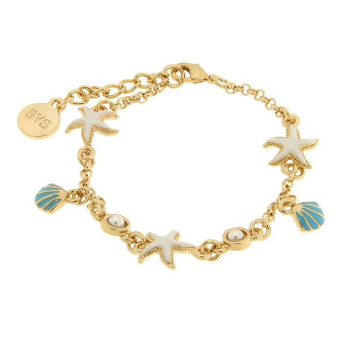 Bracciale in Metallo con stelle marine bianche e conchiglie turchese