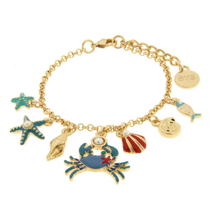 Bracciale in Metallo con granchio, stelle marine, pesciolino e conchiglie