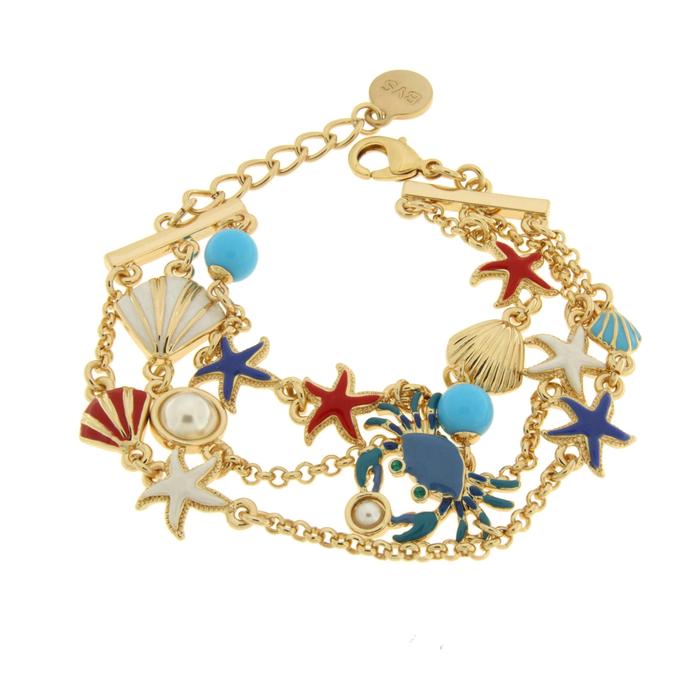Bracciale in Metallo con granchio, stelle marine, pesciolino e conchiglie