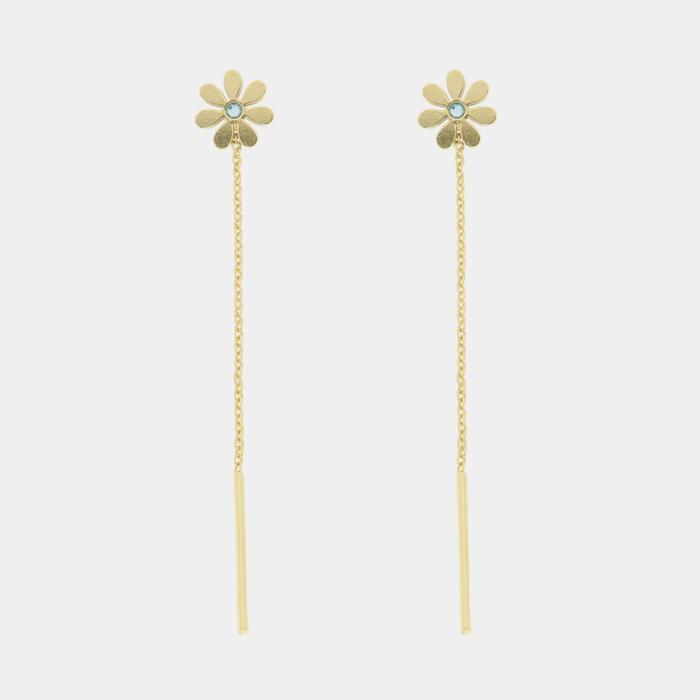 925 Silver Long Flower Earrings