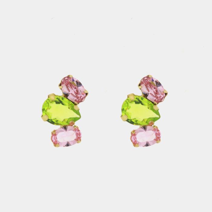 925 Silver Earrings with Pink and Green Crystals