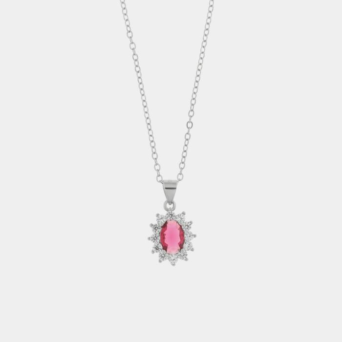 Collana in Argento 925 con zirconi bianchi e zircone centrale rosso