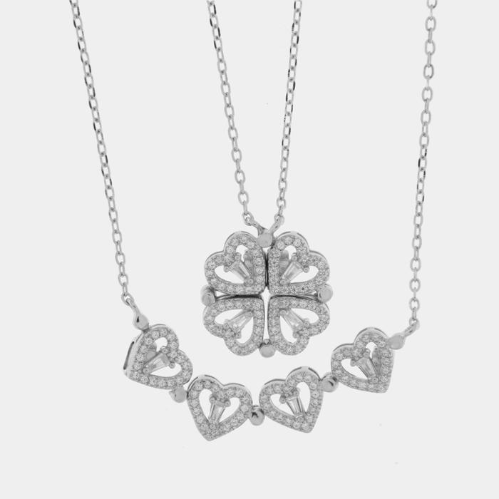 Collana in Argento 925 con ciondolo quadrifoglio magnetico pieghevole 2 in 1