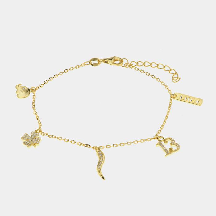 925 Silver Bracelet with White Zirconia Lucky Charms