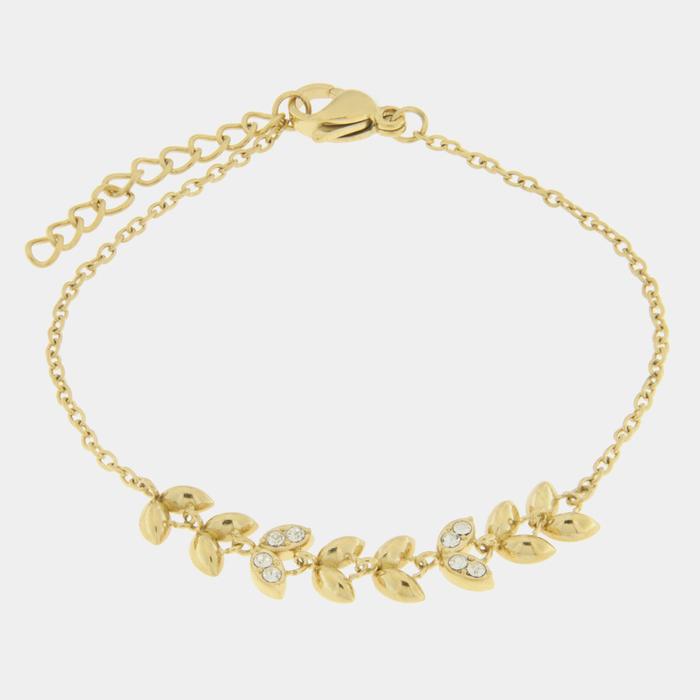 Bracelet en acier avec feuilles et zircons