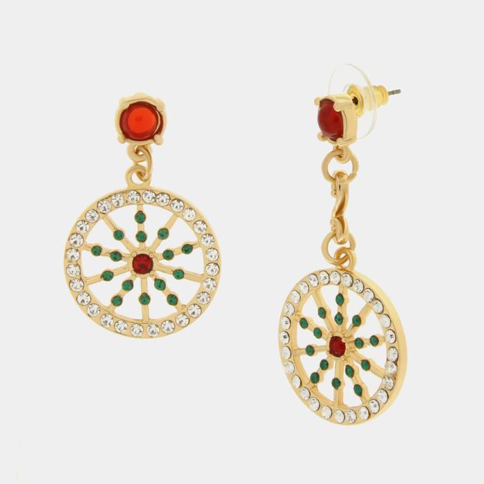 Boucles d'oreilles en métal avec roue et cristaux colorés