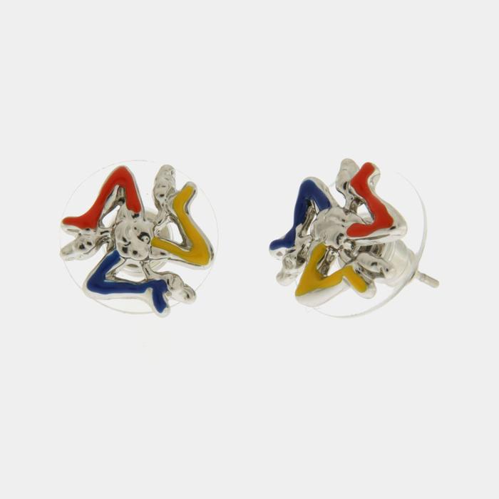 Boucles d'oreilles en métal avec trinacria sur le lobe