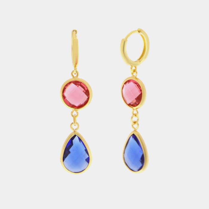 Orecchini in Metallo a goccia blu e cristallo rosso