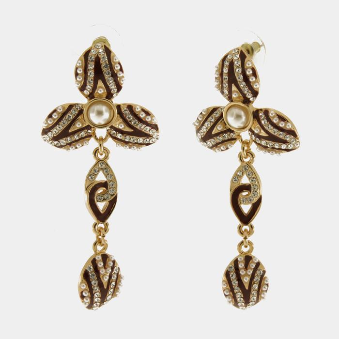 Orecchini in Metallo con fiore pendente nero e bianco