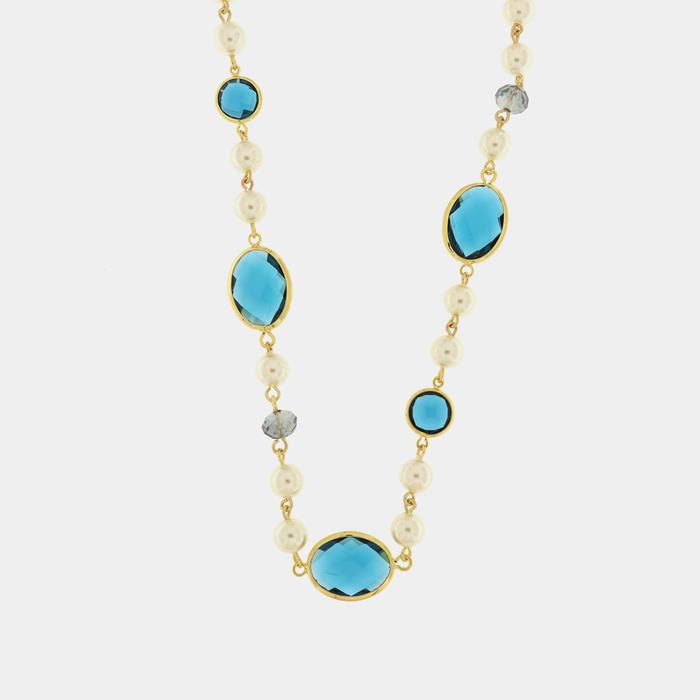 Collier en métal avec cristaux bleus inspiré du verre de Murano et des perles