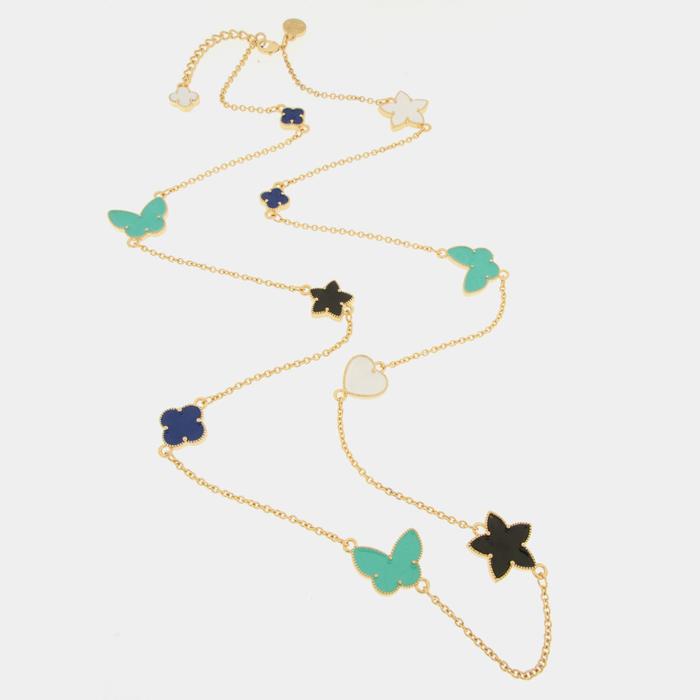 Collier en métal avec papillons et fleurs vert aqua