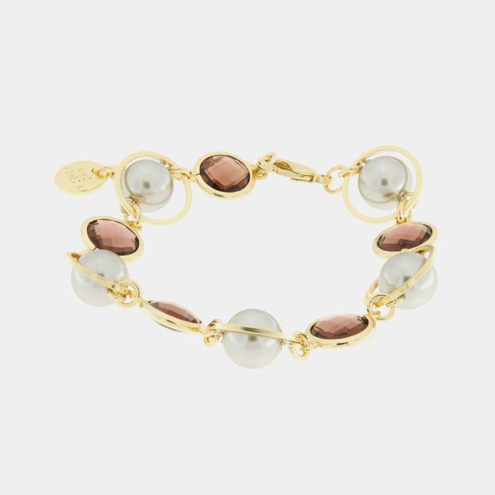 Bracelet en métal avec cristaux marron, cercles et perles