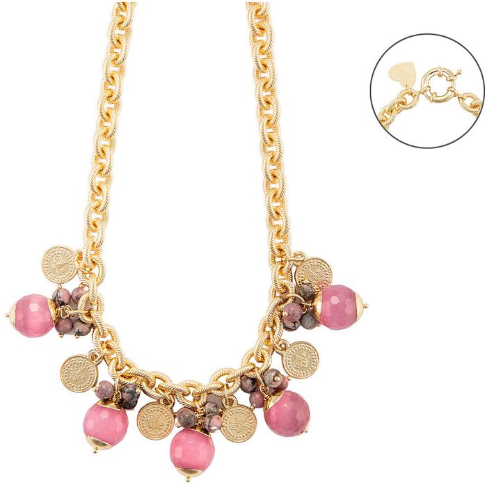 Collier œil de chat et jade rose