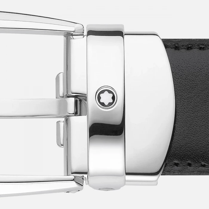 30mm Black/Brown Leather Reversible Belt with Horseshoe Buckle