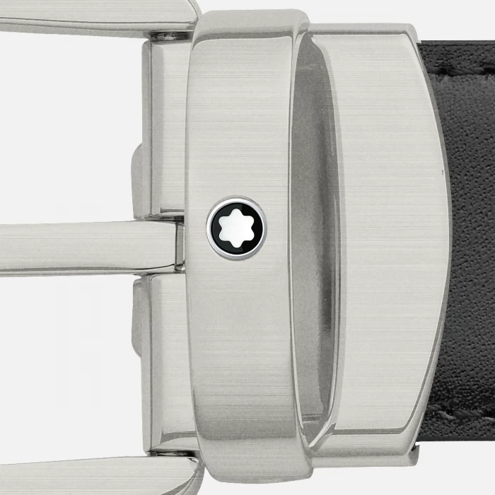 32mm Black/Blue Reversible Leather Belt with Horseshoe Buckle