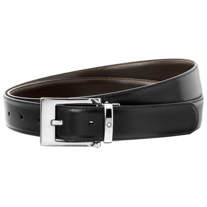Reversible black/brown leather belt with pin buckle