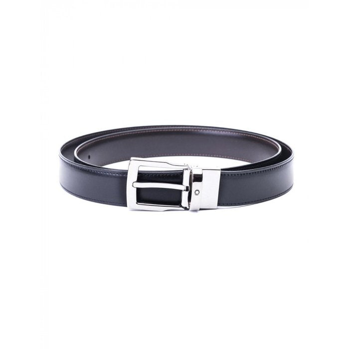 Belt with rectangular pin buckle and shiny palladium finish