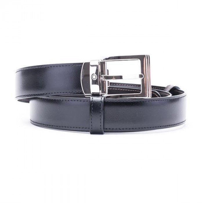 30mm Black/Brown Leather Reversible Belt with Square Buckle