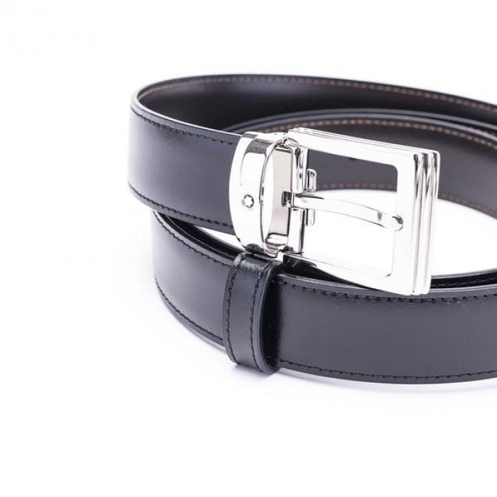 30mm Black/Brown Leather Reversible Belt with Square Buckle