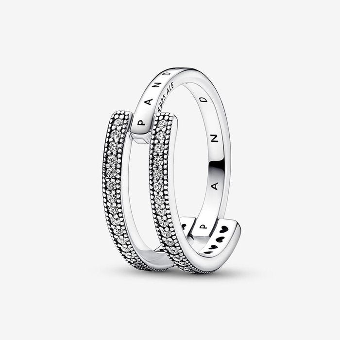 Bague double bande avec logo et pavé