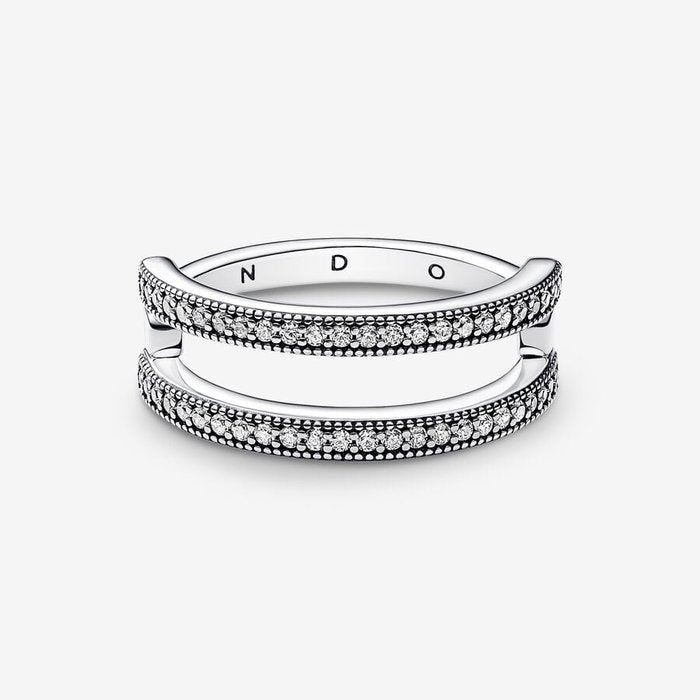 Bague double bande avec logo et pavé