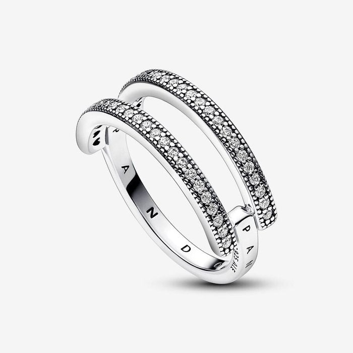 Bague double bande avec logo et pavé