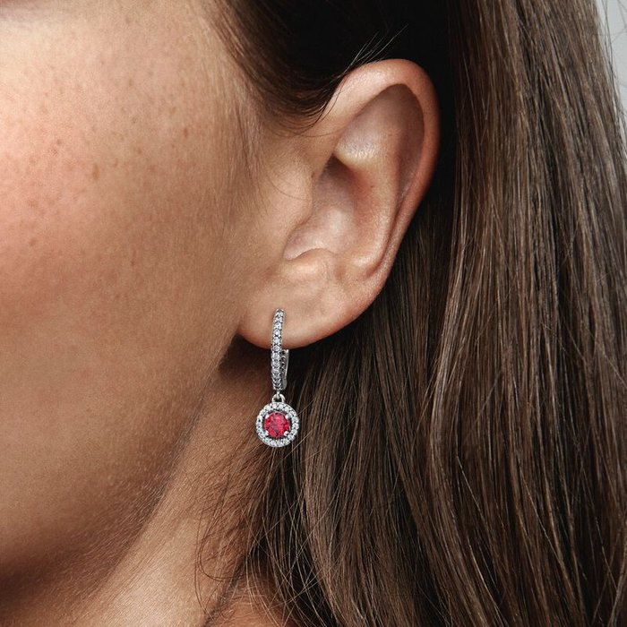 Pavè and Red Stone Hoop Earrings