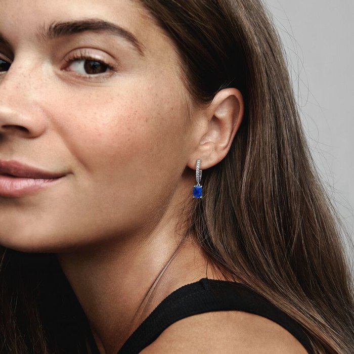 Pavè and Blue Stone Hoop Earrings