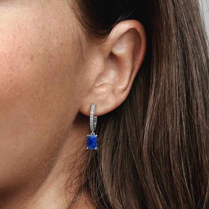 Pavè and Blue Stone Hoop Earrings