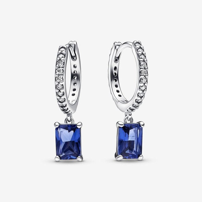 Pavè and Blue Stone Hoop Earrings