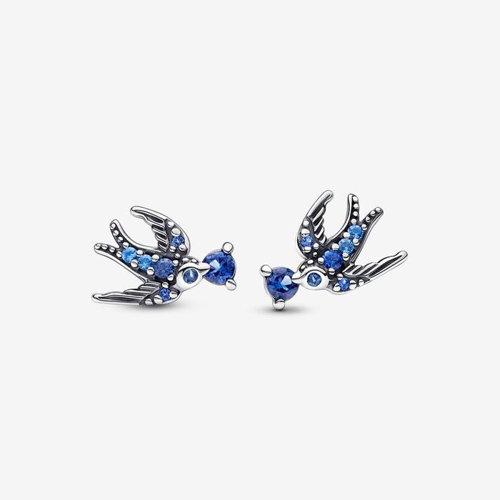 Boucles d'oreilles à tige Hirondelles Pierres bleues