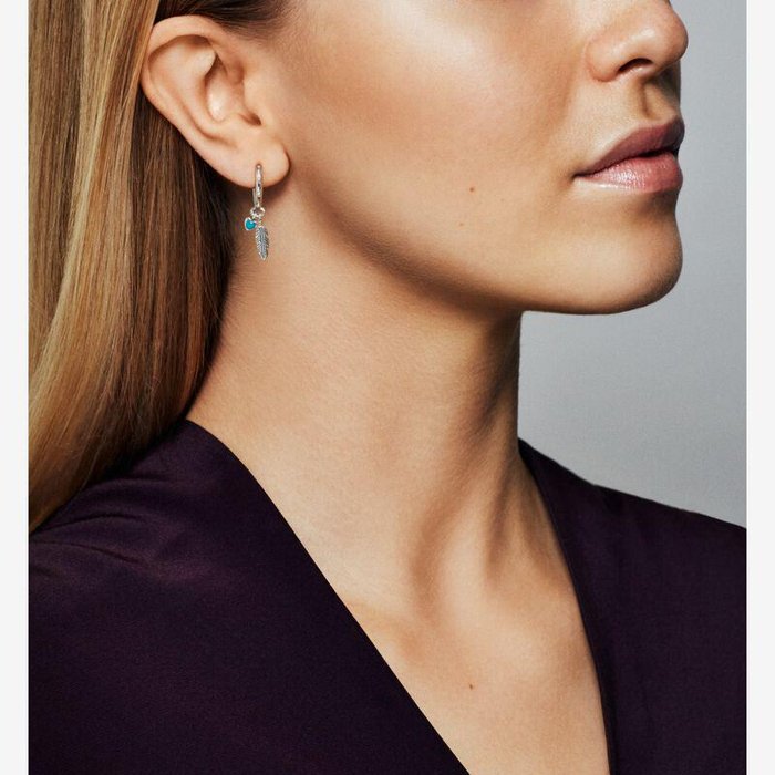 Earrings Orecchini a cerchio Piuma e cuori turchesi