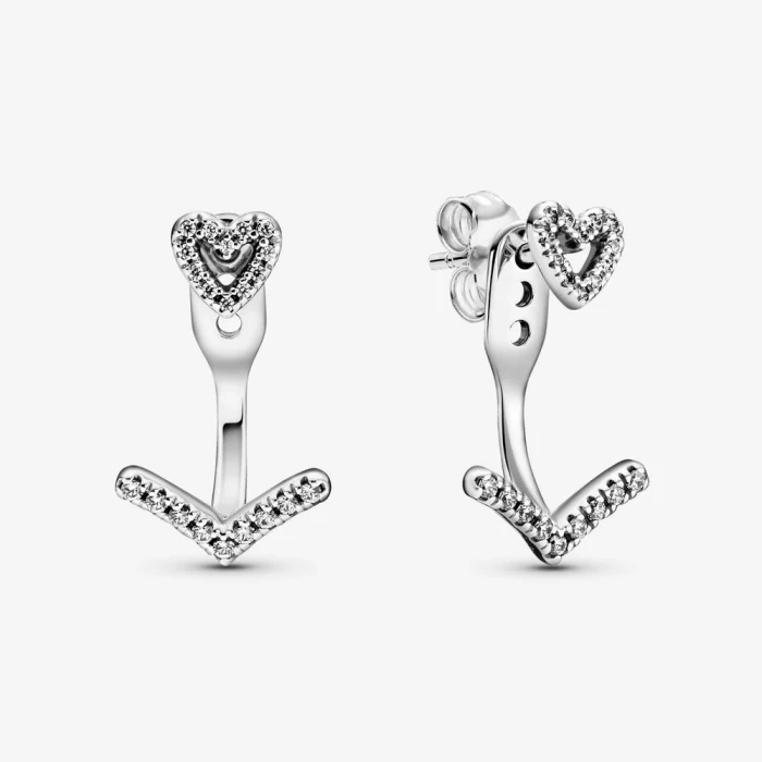 Boucles d'oreilles à tige en forme de cœur à chevrons scintillants