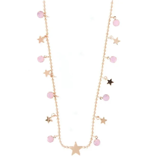 Gold plated necklace with stars and green crystals