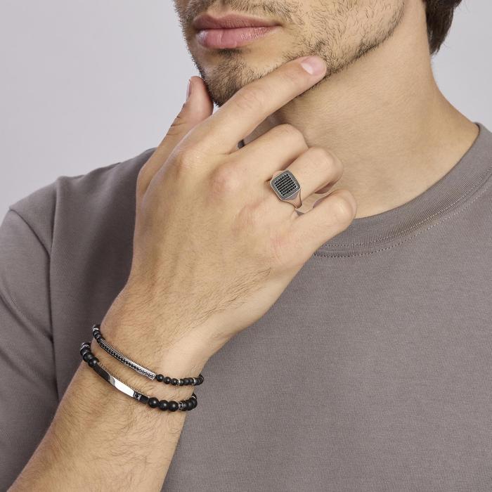 Chevalier ring with black pavé FIRST CAPTAIN