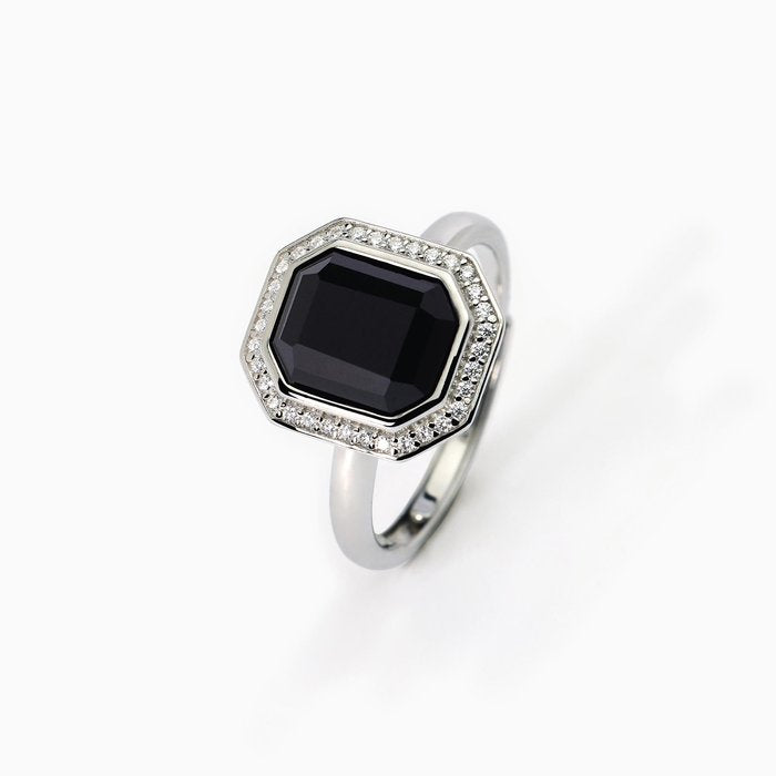 Anello taglio ottagonale con agata nera JETSET