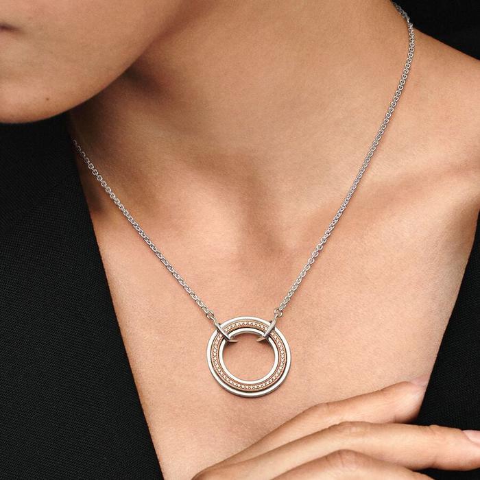 Collier Cercle Bicolore Logo et Pavé