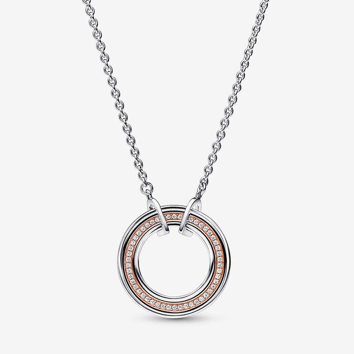 Collier Cercle Bicolore Logo et Pavé