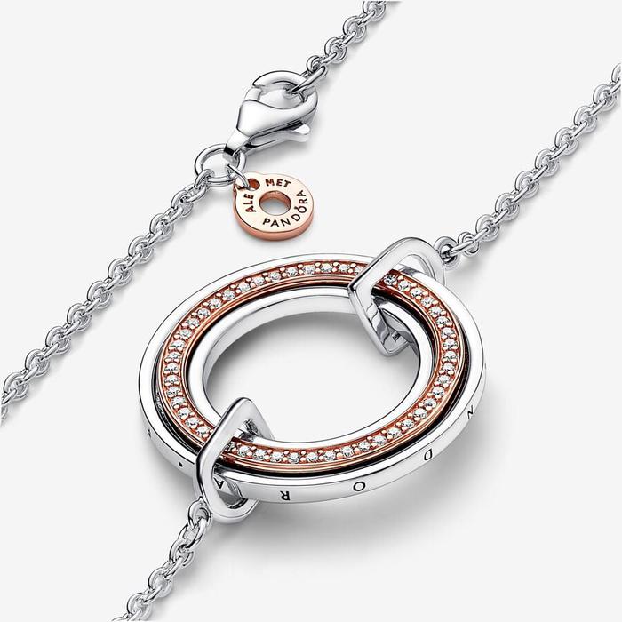 Collier Cercle Bicolore Logo et Pavé