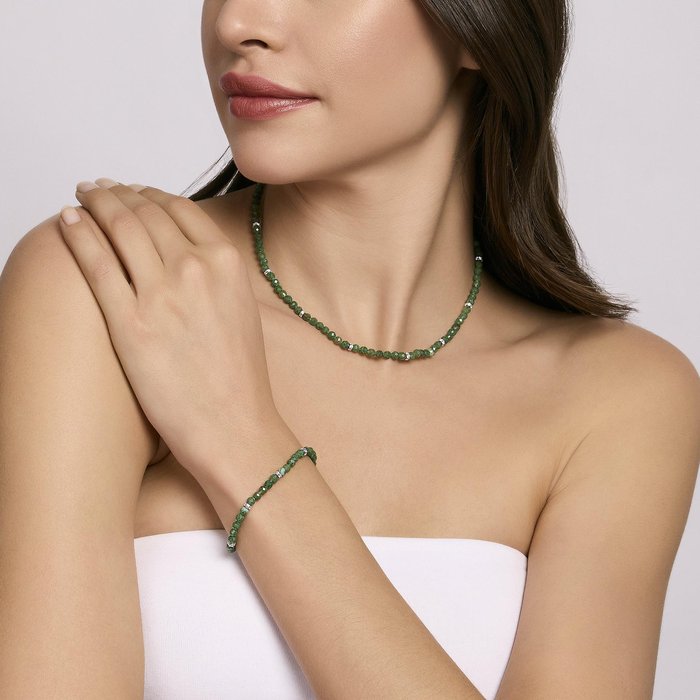 Bracelet en argent avec jade vert CODE COULEUR