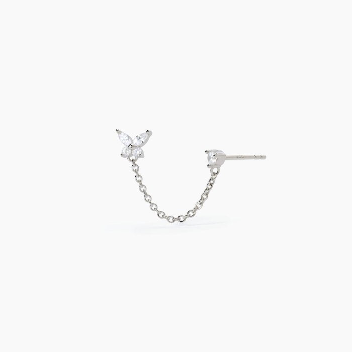 Boucle d'oreille simple double SECRET GARDEN en argent avec chaîne